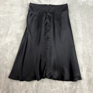 Y2K Context Midi Skirt Womens 6 Black 100% Silk Satin Minimalist Delicate